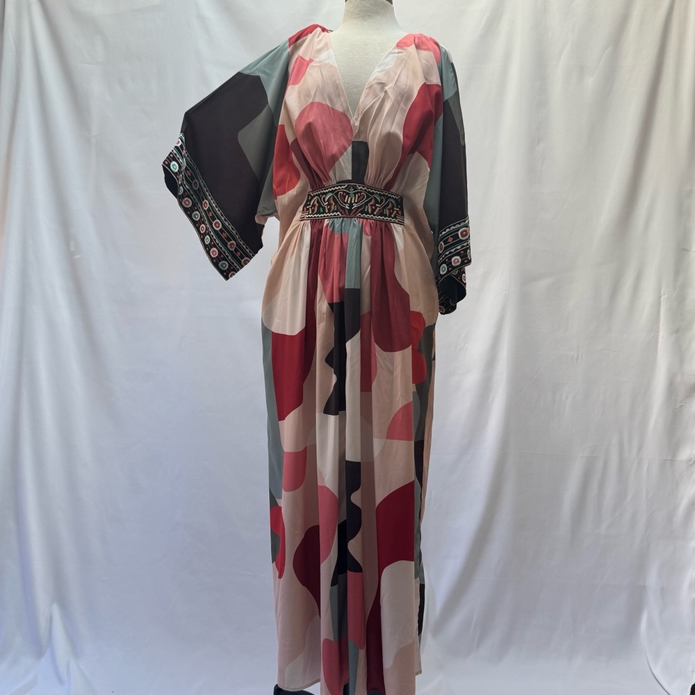 eShakti Multicolor Midi Caftan Dress - Picture 3 of 7